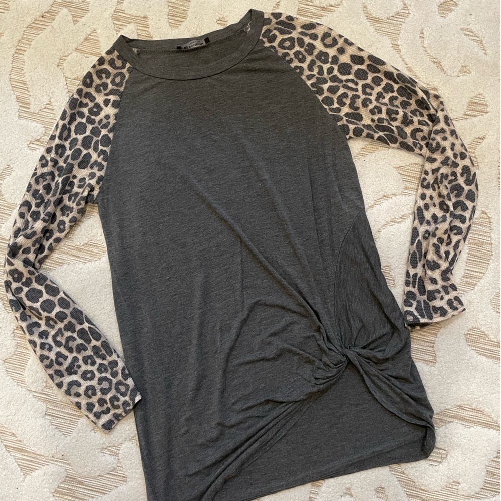 Leopard Sleeve French Knot Tee